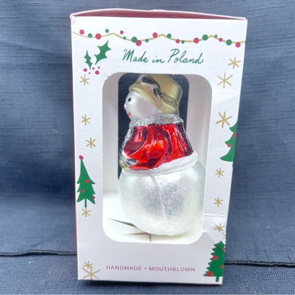 Christmas Ornament Poland Hand Painted Hand Blown Glass Christmas  VTG. Snowman - Picture 2 of 5